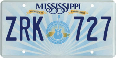 MS license plate ZRK727