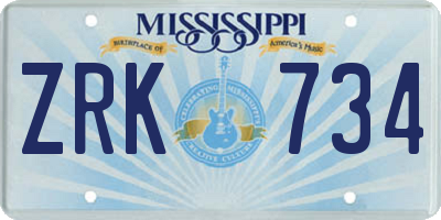 MS license plate ZRK734
