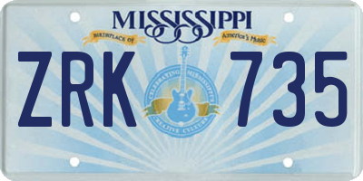 MS license plate ZRK735
