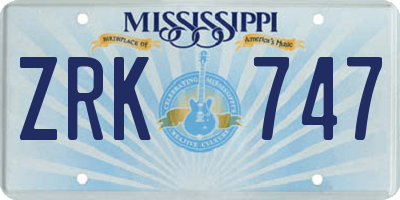 MS license plate ZRK747