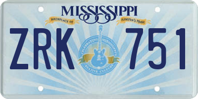 MS license plate ZRK751