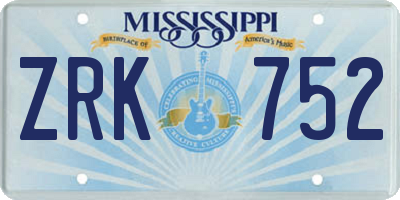 MS license plate ZRK752