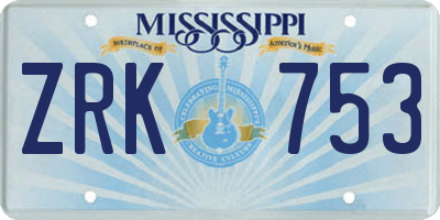 MS license plate ZRK753