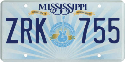 MS license plate ZRK755