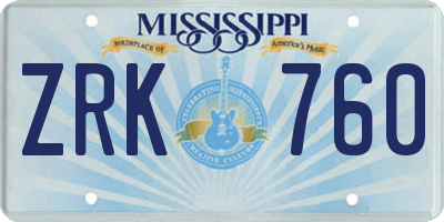 MS license plate ZRK760