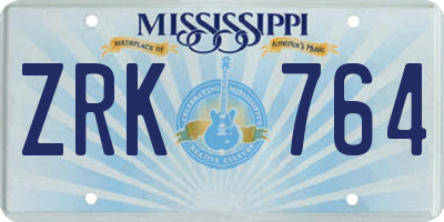 MS license plate ZRK764