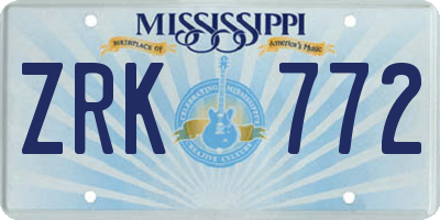 MS license plate ZRK772