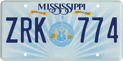 MS license plate ZRK774
