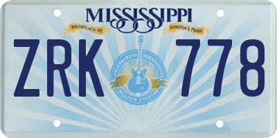 MS license plate ZRK778