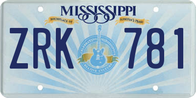 MS license plate ZRK781