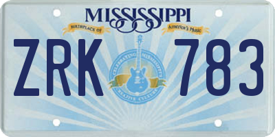 MS license plate ZRK783