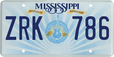 MS license plate ZRK786