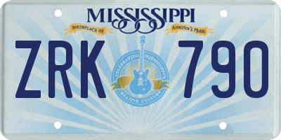 MS license plate ZRK790