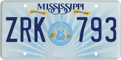 MS license plate ZRK793