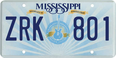 MS license plate ZRK801