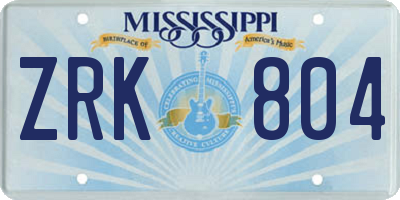 MS license plate ZRK804