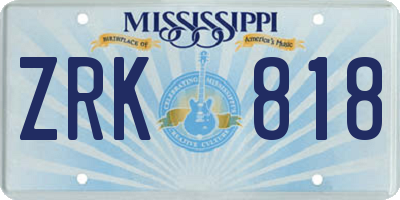 MS license plate ZRK818