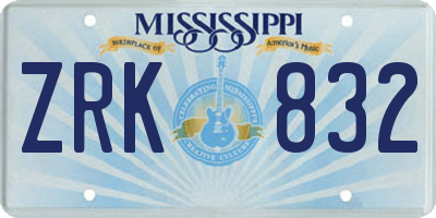 MS license plate ZRK832