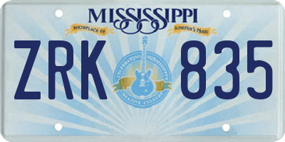 MS license plate ZRK835