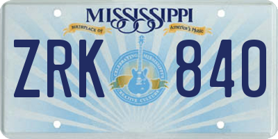 MS license plate ZRK840