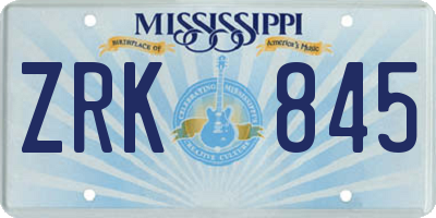 MS license plate ZRK845