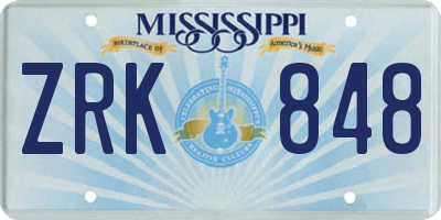 MS license plate ZRK848