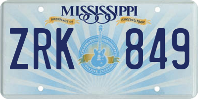 MS license plate ZRK849