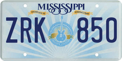 MS license plate ZRK850