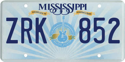 MS license plate ZRK852