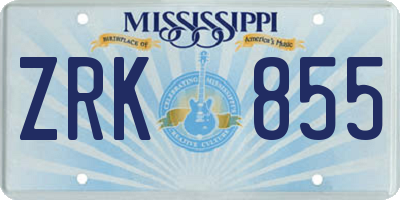 MS license plate ZRK855