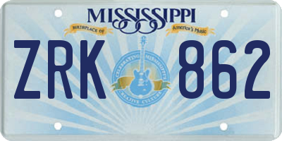 MS license plate ZRK862