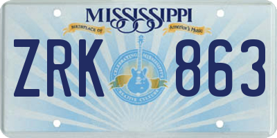 MS license plate ZRK863