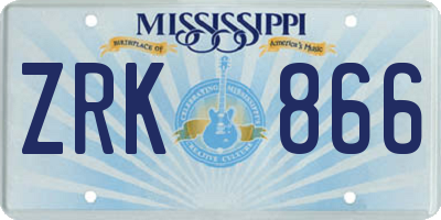 MS license plate ZRK866