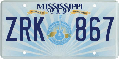 MS license plate ZRK867