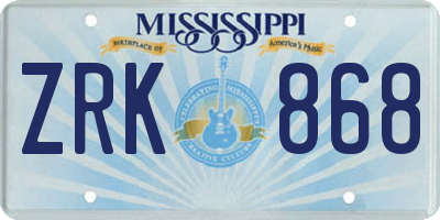 MS license plate ZRK868
