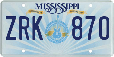 MS license plate ZRK870