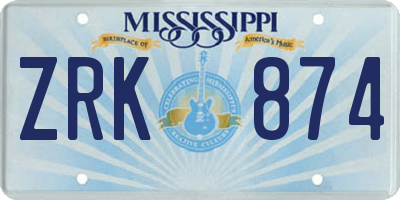 MS license plate ZRK874