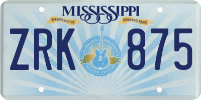 MS license plate ZRK875
