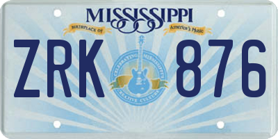 MS license plate ZRK876