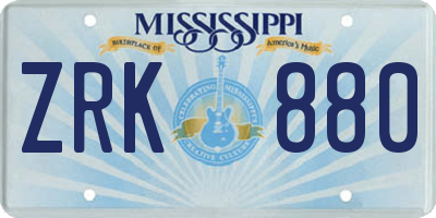 MS license plate ZRK880