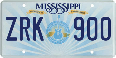 MS license plate ZRK900
