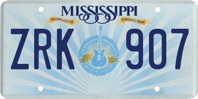 MS license plate ZRK907