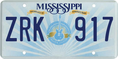 MS license plate ZRK917
