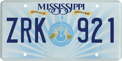 MS license plate ZRK921