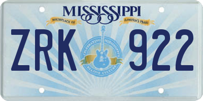 MS license plate ZRK922