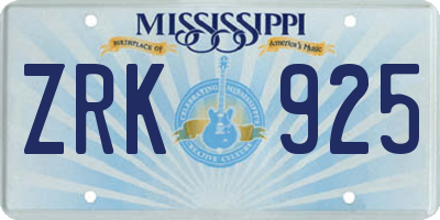 MS license plate ZRK925