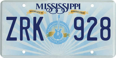 MS license plate ZRK928