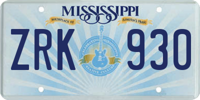 MS license plate ZRK930