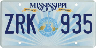 MS license plate ZRK935