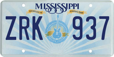 MS license plate ZRK937